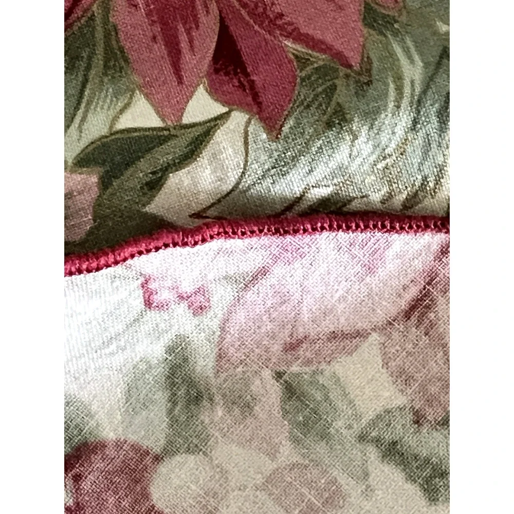 Waverly 84” ROUND Custom Tablecloth Pink Poinsettias & Grapes Burgundy Plums VTG